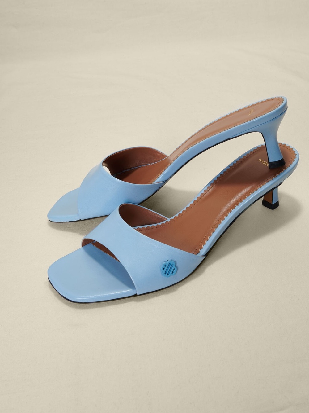 Maje Light Blue Open-Toe Kitten Heel Mules